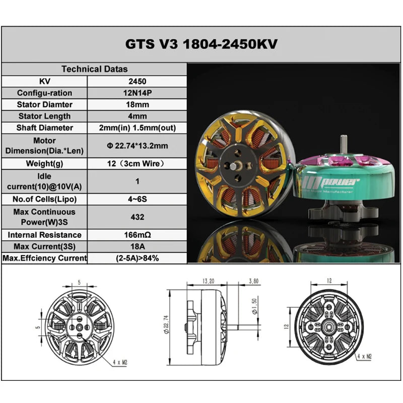 4PCS RCINPOWER GTS V3 1804 Brushless Motor 2450KV/3450KV 3-6S Lipo For FPV Freestyle Cinewhoop Racing Freestyle Drone Quadcopter