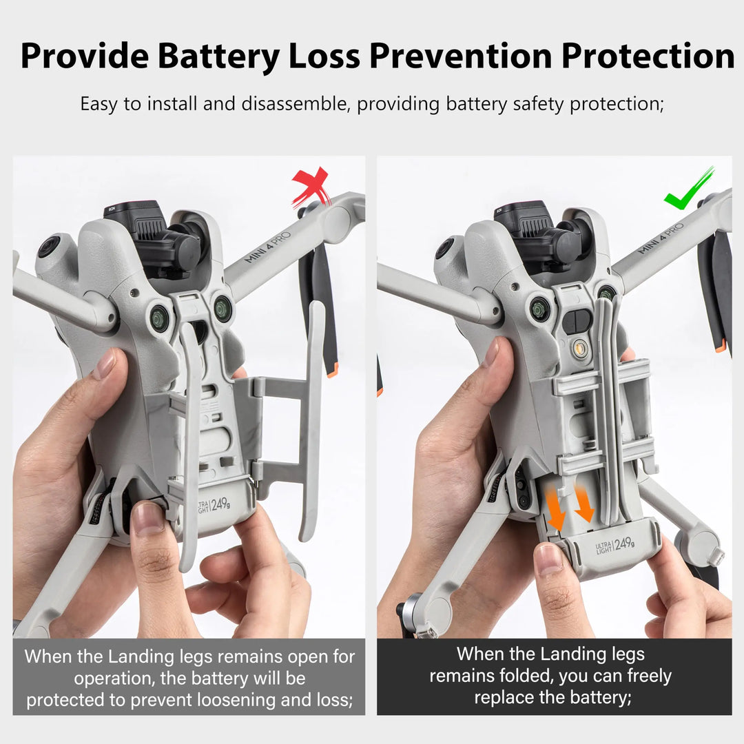 STARTRC Landing Gear for DJI Mini 4 Pro — Foldable, Quick-Release, 13g, ABS, 42mm Clearance, Slope Design, Sensor-Safe