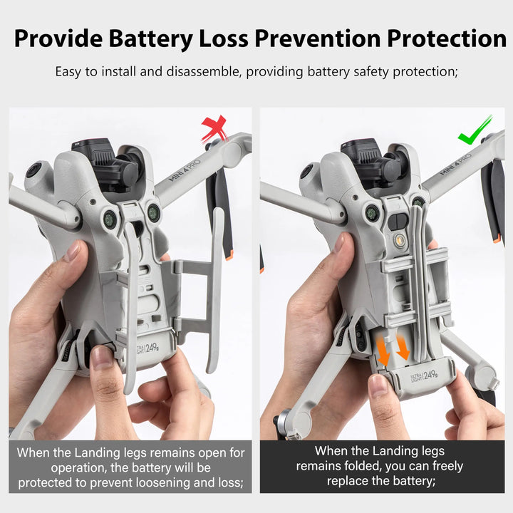 STARTRC Landing Gear for DJI Mini 4 Pro — Foldable, Quick-Release, 13g, ABS, 42mm Clearance, Slope Design, Sensor-Safe