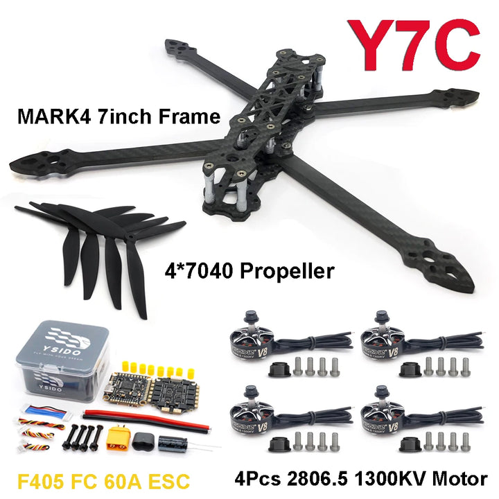 Mark4 7" 295mm FPV Long Range Kit — F405 FC, 60A ESC, 2806.5 1300KV, 7040 Props, 2.5W VTX