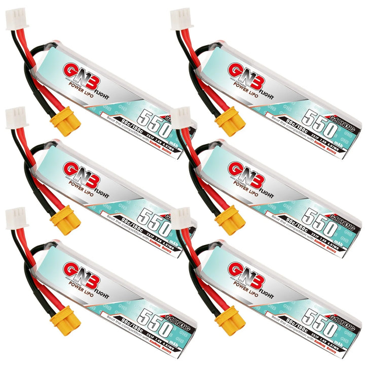 Gaoneng GNB 550mAh 2S 7.4V 90C Slender LiPo Battery XT30 — 1-6 Pack for Micro FPV