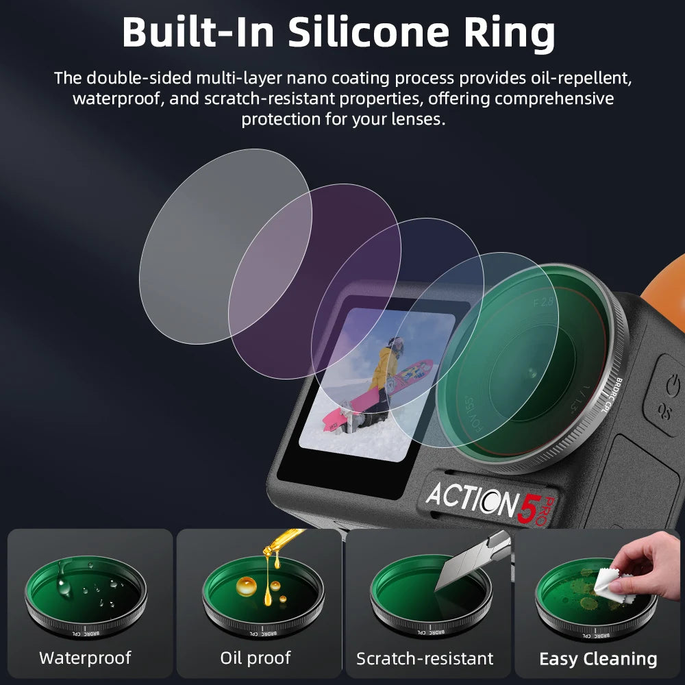 BRDRC UV/CPL/ND8/16/32/64 Filter Kits For DJI Osmo Action 3 4 5 Pro Optical Glass Aluminum Alloy Frame Action Camera Accessories