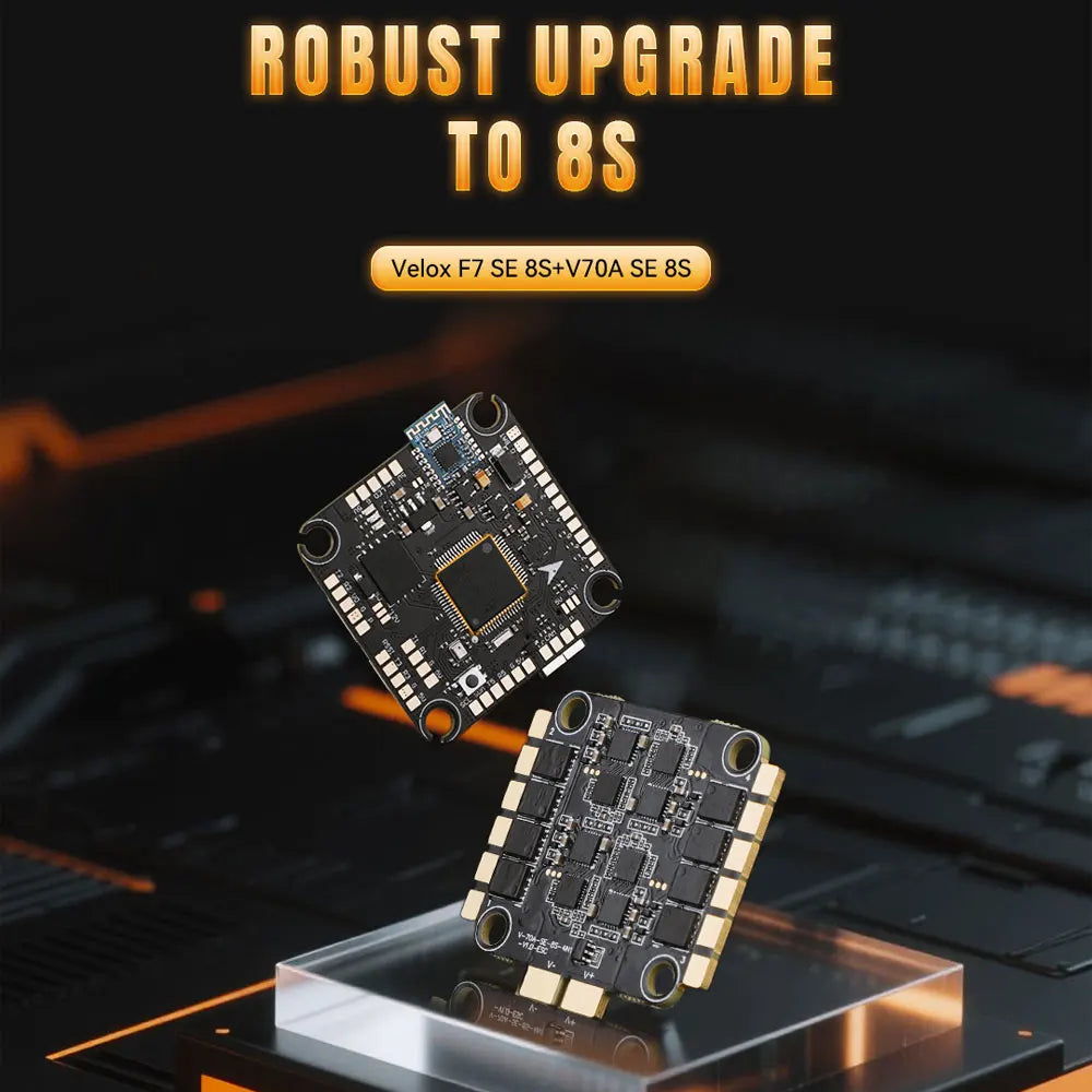 T-MOTOR Velox F7 SE 8S Stack — F7 FC + Velox 70A 4-in-1 ESC, BMI270, BLHeli_32, DShot600, 5–10 inch FPV