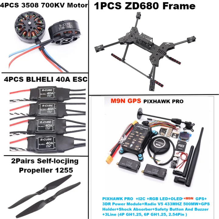 New ZD680 PRO M8N/M9N/M10 Full Carbon Fiber Hexa-Rotor Foldable Arm Hexacopter Frame Kit PIXHAWK with Unflodable Landing Gear