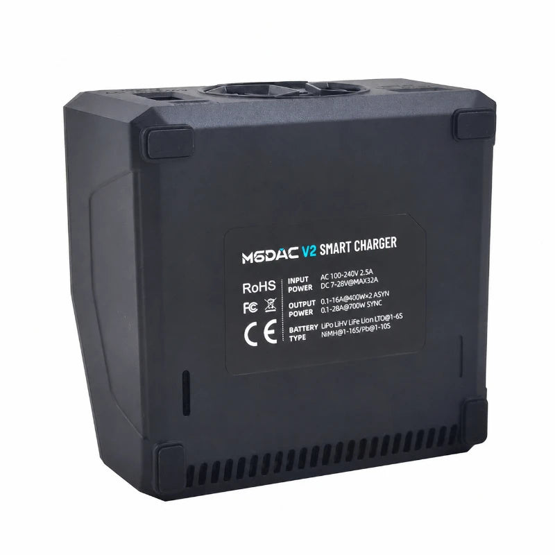 ToolkitRC M6DAC V2 Dual-Channel Smart Charger — 400W/CH, 700W Sync, 16A, 1–6S LiPo/LiHV, 65W USB-C PD, AC/DC, CE/RoHS/FCC