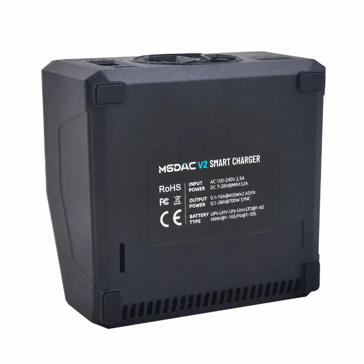 ToolkitRC M6DAC V2 Dual-Channel Smart Charger — 400W/CH, 700W Sync, 16A, 1–6S LiPo/LiHV, 65W USB-C PD, AC/DC, CE/RoHS/FCC