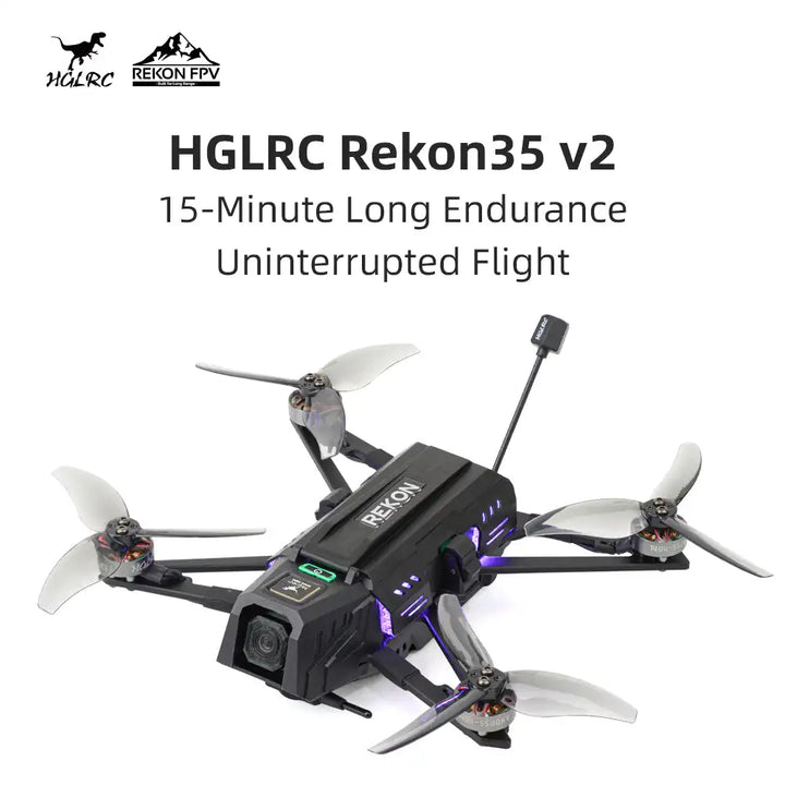 HGLRC Rekon35 V2 Long-Range FPV Drone - 3.5" 18650 Battery 15-Min Flight DJI O4/Analog STM32H743 FC