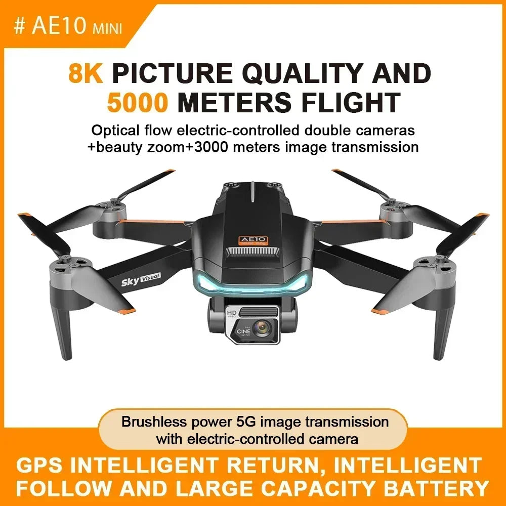 For Xiaomi AE10 MINI Lightweight Drone Foldable Professional 8K HD Dual Camera GPS/Optical Flow Position Brushless FPV Drone