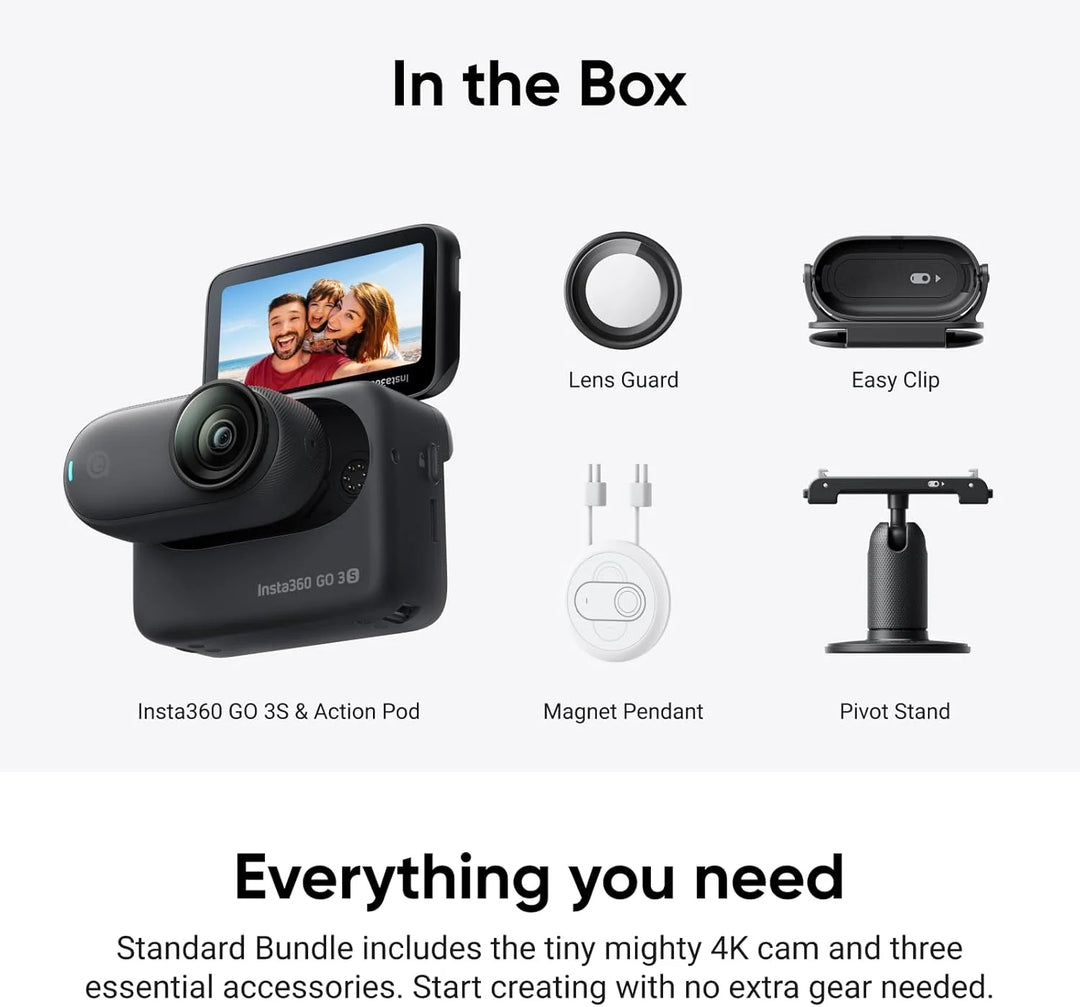 Insta360 GO 3S (Official Certified Refurbished) — 4K/30fps, 12MP, 39.1g, FlowState, IPX8 5m, 170-Min, 128GB, Magnetic Mount