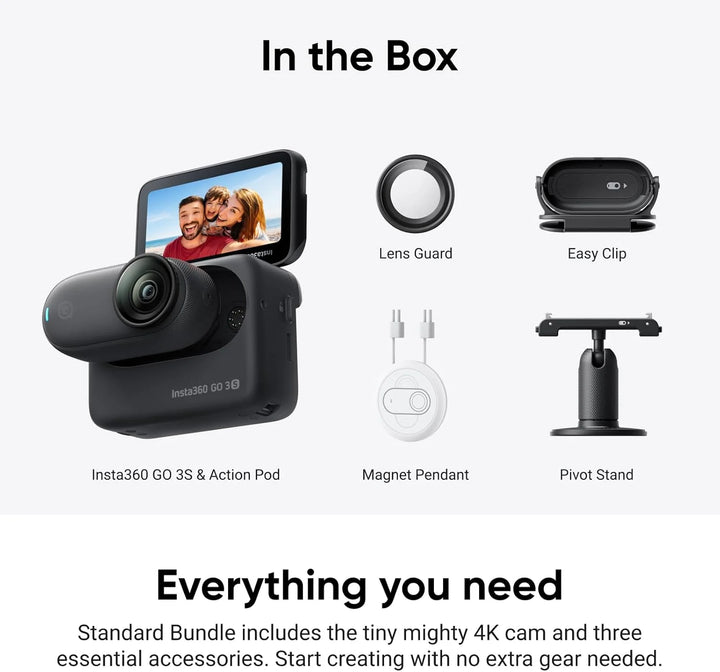 Insta360 GO 3S (Official Certified Refurbished) — 4K/30fps, 12MP, 39.1g, FlowState, IPX8 5m, 170-Min, 128GB, Magnetic Mount
