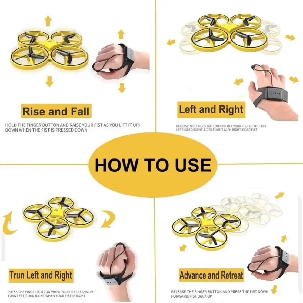 2025New RC Mini Quadcopter Induction Drone Smart Watch Remote Sensing Gesture Aircraft UFO Hand Control Drone Altitude Hold Kids