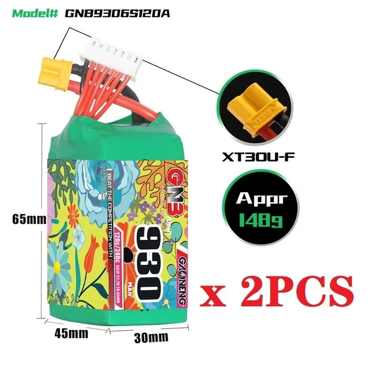 Gaoneng GNB 930mAh 120C/240C LiPo Battery XT30 — 2S / 3S / 4S / 6S for FPV Racing Drones