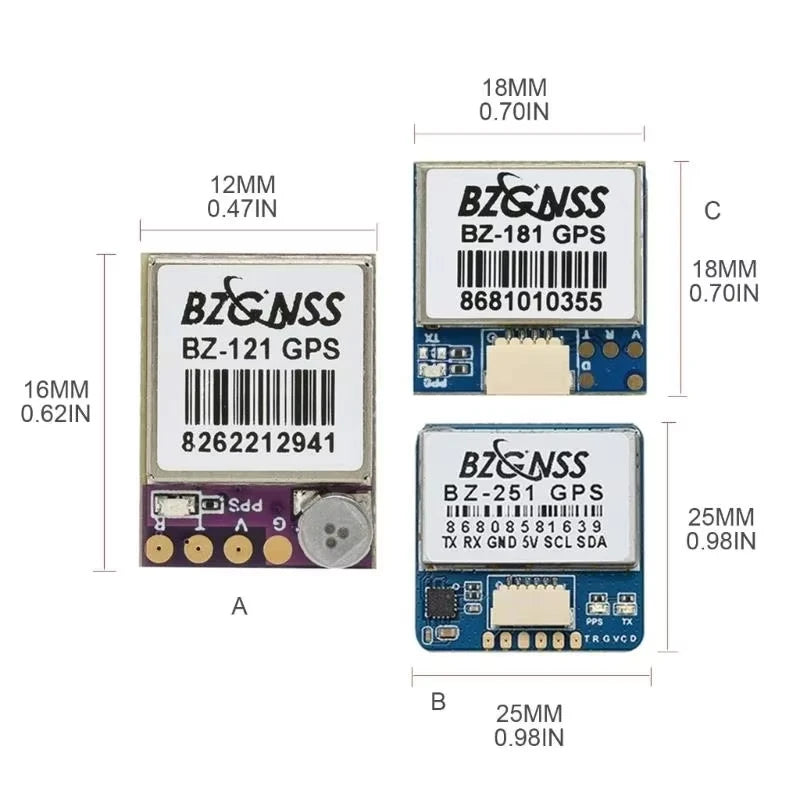 BZGNSS GPS Module — BZ-121 / BZ-181 / BZ-251, u-blox M10050, Dual Protocol NMEA/UBLOX, FPV FC / Fixed Wing / UAV