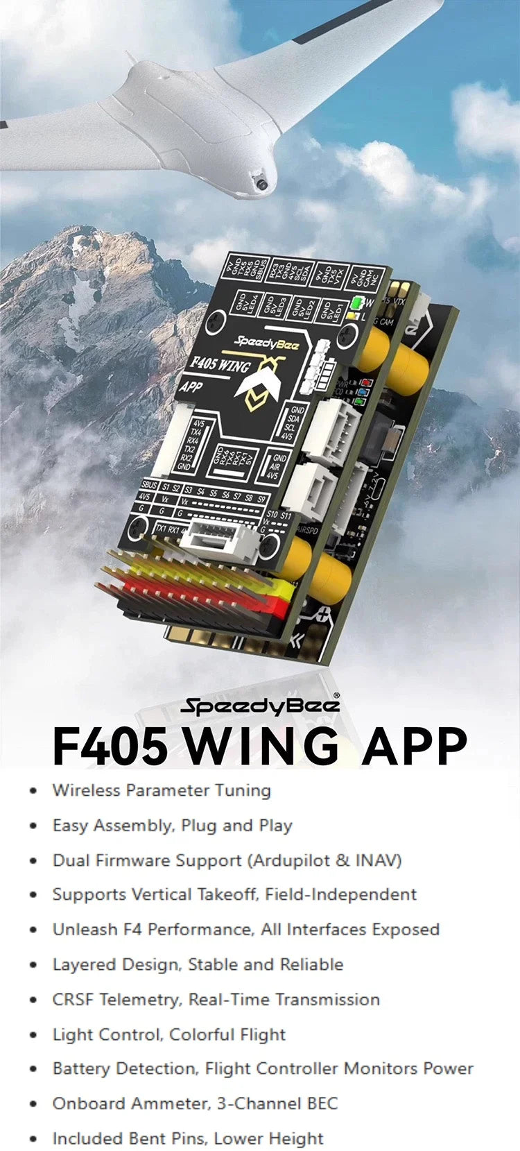 SpeedyBee F405 Wing Mini - Fixed Wing Flight Controller 2-6S for RC Airplanes