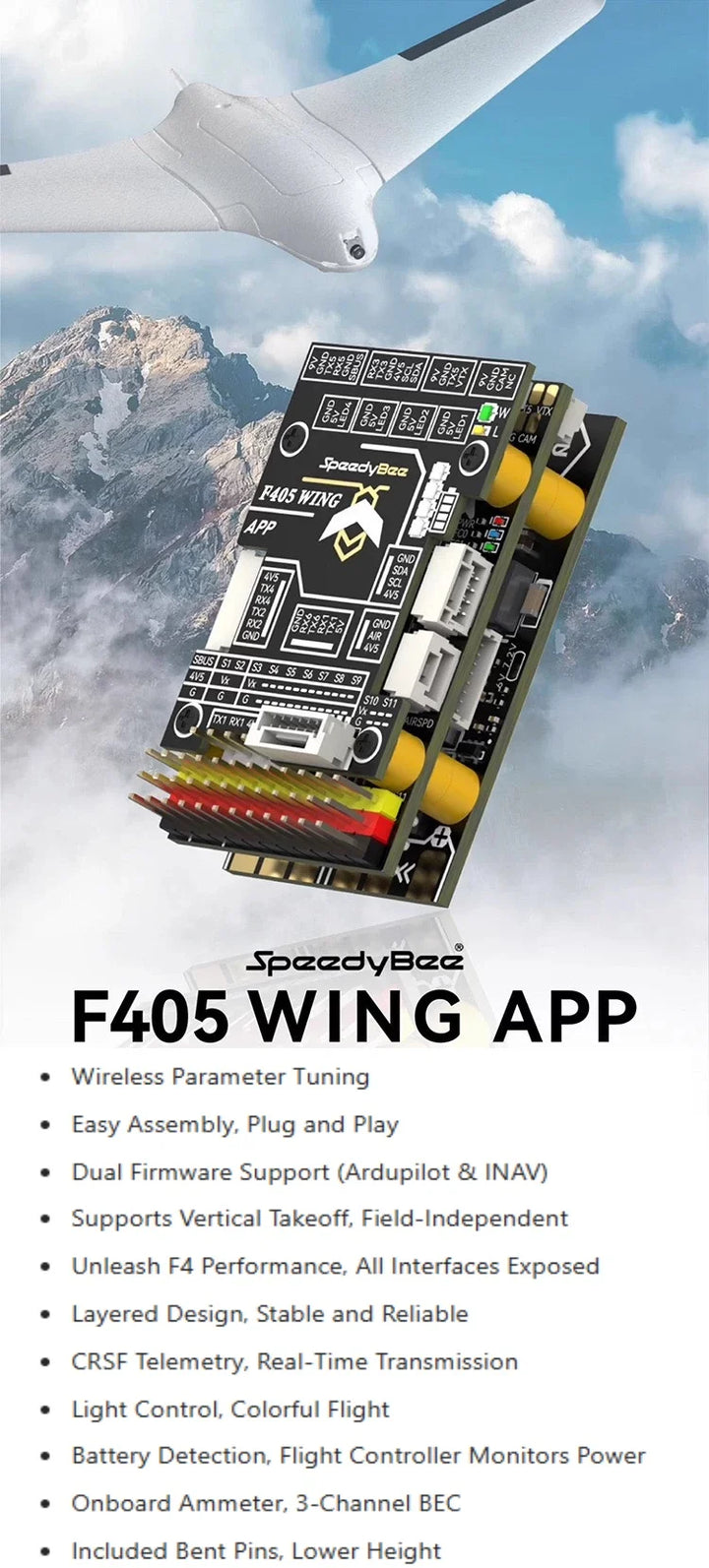 SpeedyBee F405 Wing Mini - Fixed Wing Flight Controller 2-6S for RC Airplanes
