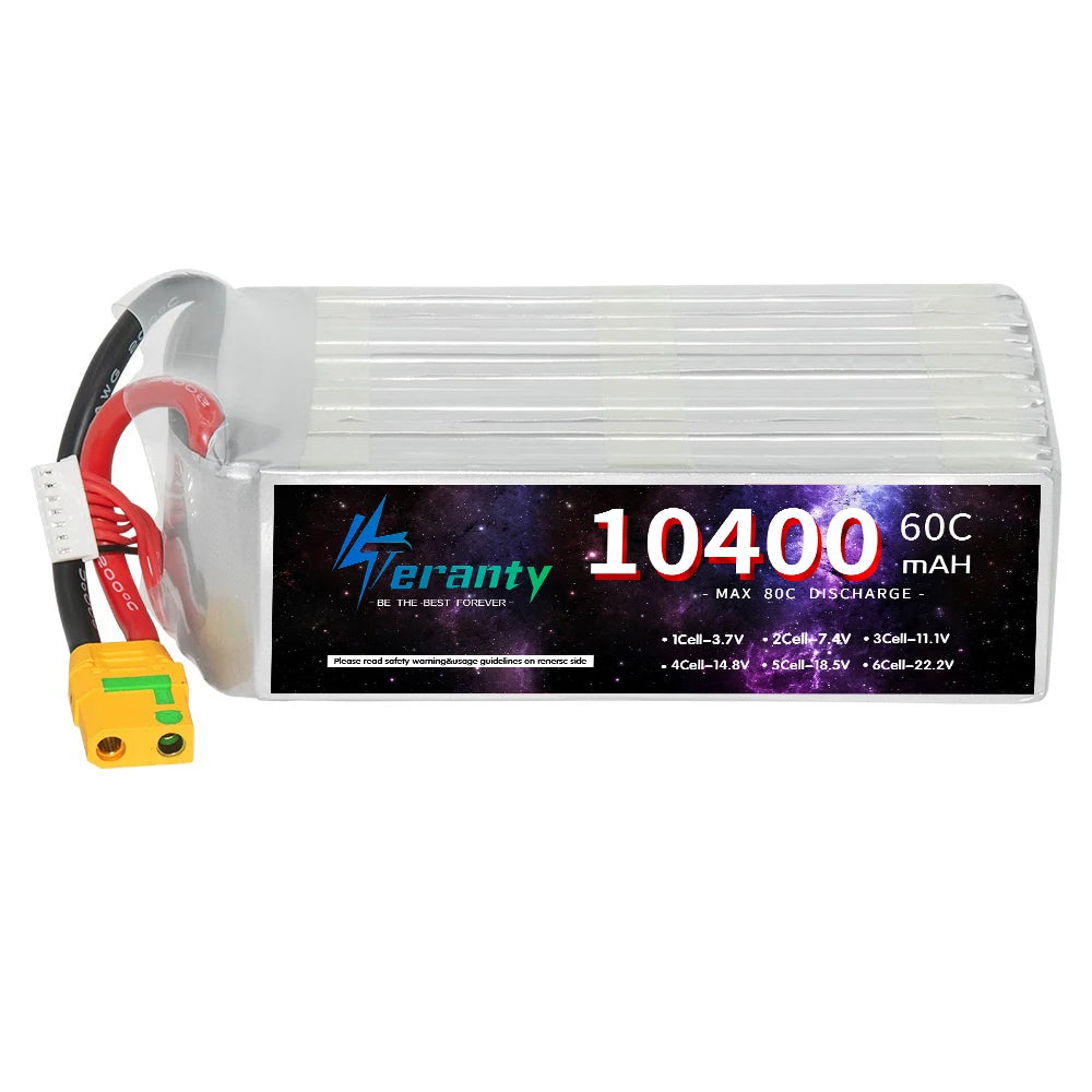 TERANTY Lipo Battery 10400mAh 22.2V 6S RC Battery High Capacity Agricultural Plant Protection UAV Drone For FPV Helicopter