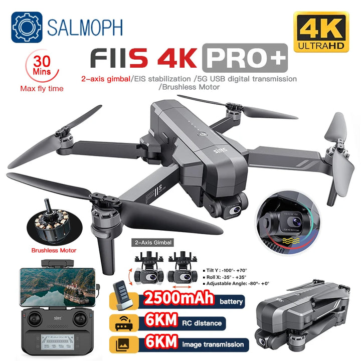 SJRC F11S 4K PRO+ Professional Drone With 4K Camera GPS 6KM EIS 2-Axis Anti-Shake Gimbal FPV Brushless Quadcopter RC Dron