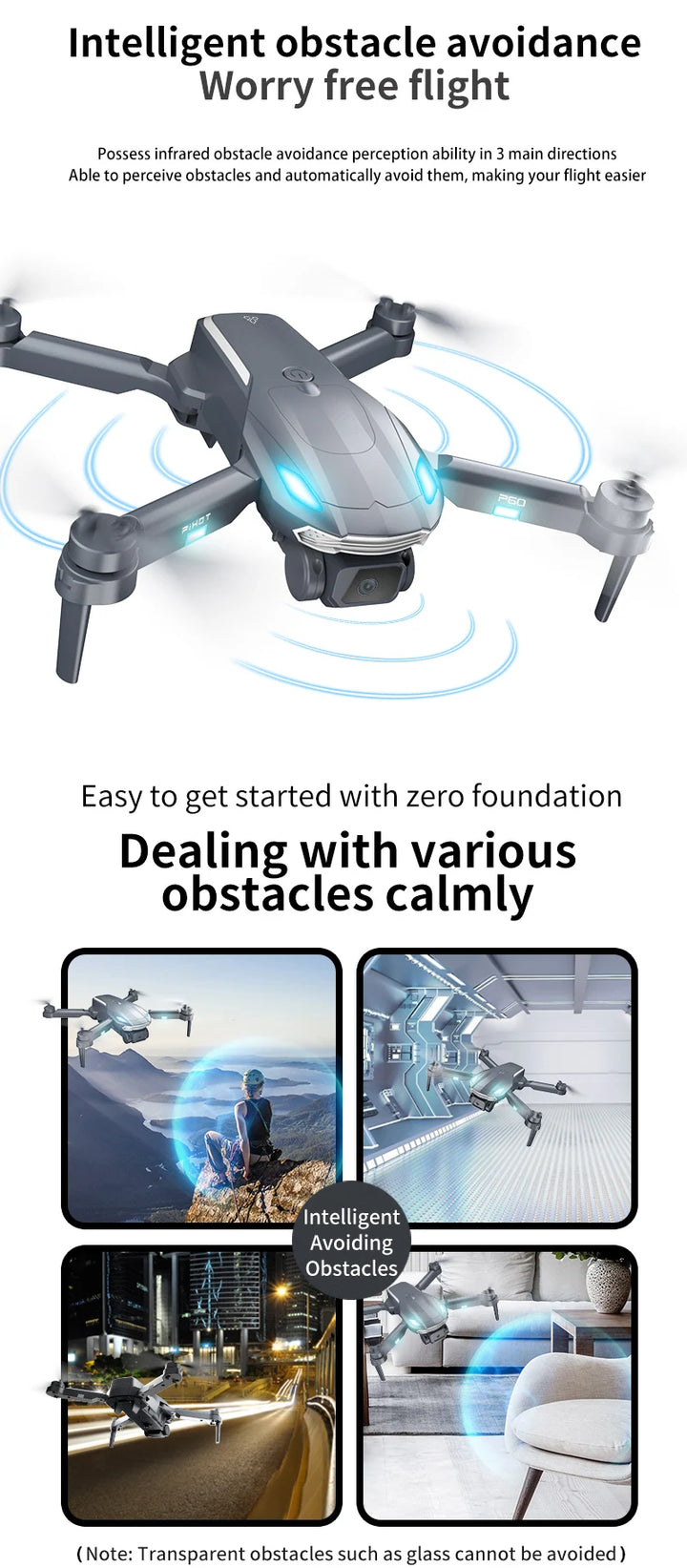 Pihot P60 Max vlogger toy drone obstacle avoidance remote control aircraft photography quadrotor youtuber helicopter gifts