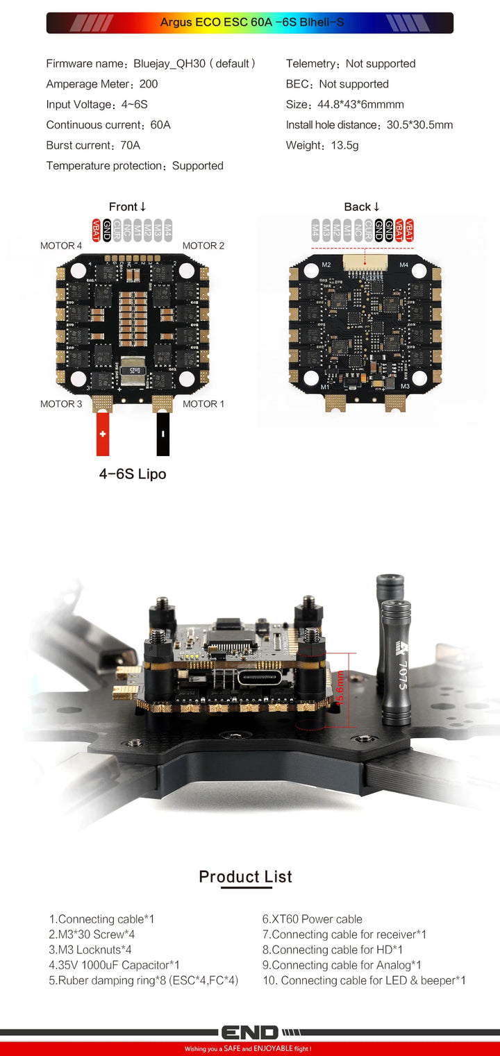 AxisFlying Argus ECO STACK 60A ESC +F405 Flight Controller 6S for FPV Freestyle Drones DIY Parts