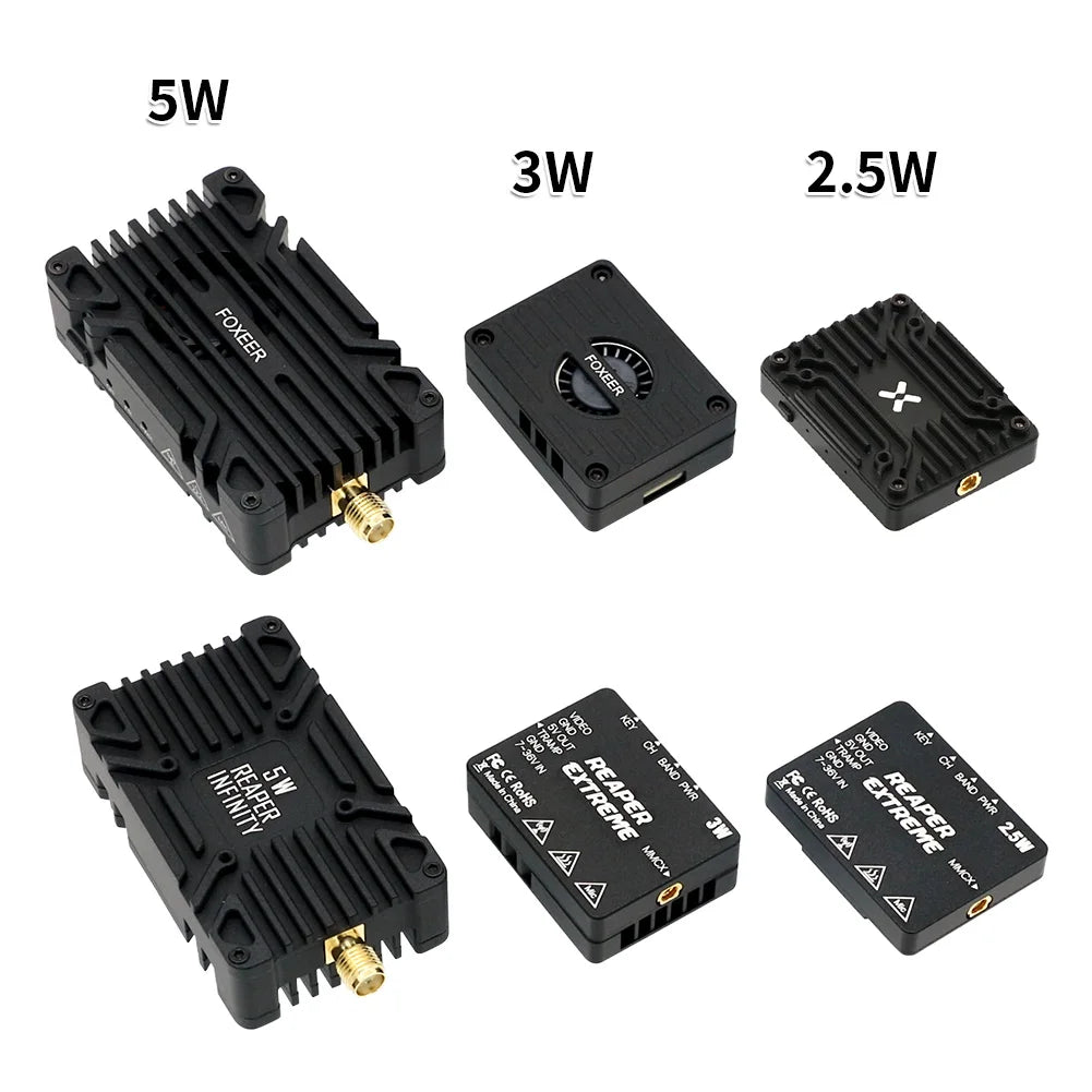 Foxeer Reaper Extreme V2 5.8GHz VTX — 2.5W / 3W / 5W / 10W, 72–80CH, Built-in Mic & Fan, Tramp, 20×20mm, for FPV Long Range Drones