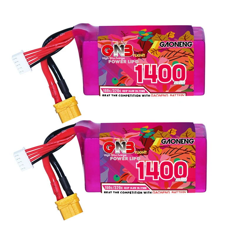 GNB 2S/3S/4S/6S/8S 160C LiPo Battery 2-Pack - 650/880/1100/1300/1400/1530/1630mAh XT60 FPV Racing Drone