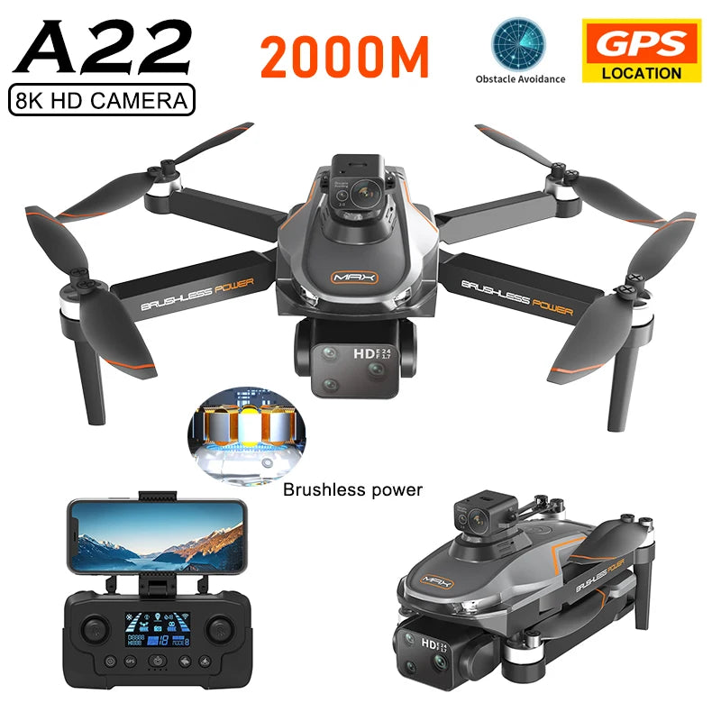 A22 RC Drone Professional 4K GPS Brushless HD 1018P Camera Drones Aerial Photography GPS Return Obstacle Avoidance Dron 2000M