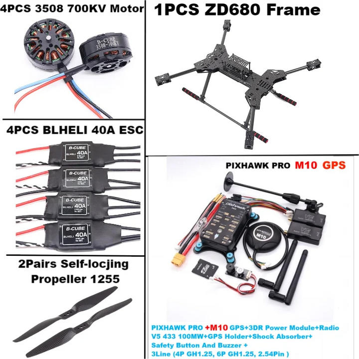 New ZD680 PRO M8N/M9N/M10 Full Carbon Fiber Hexa-Rotor Foldable Arm Hexacopter Frame Kit PIXHAWK with Unflodable Landing Gear