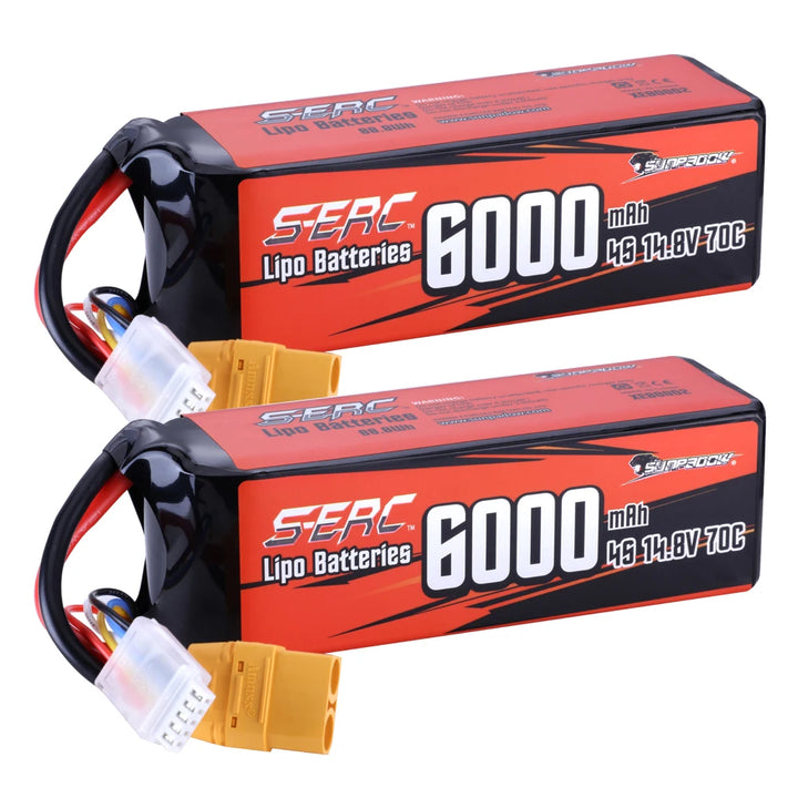 SUNPADOW 4S Rechargeable Lipo Battery 14.8V 6000mAh 70C Soft Pack with XT90 for RC Buggy Truggy Vehicles Car Boat TrucK Tank