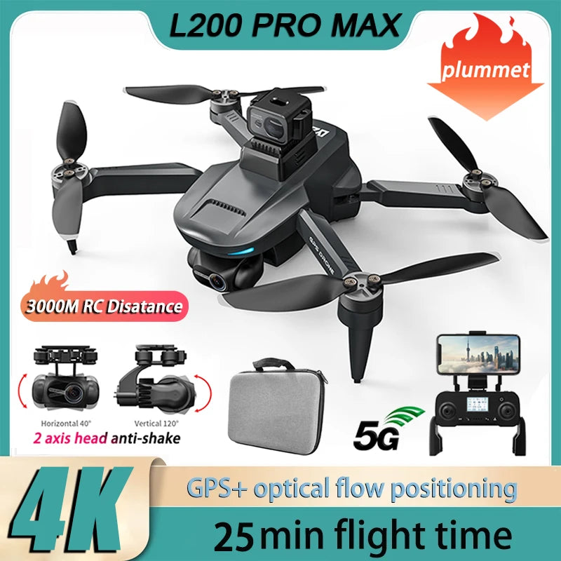 L200 PRO MAX Drone with 4K HD Dual Camera 2-axis PTZ 360° Laser Obstacle Avoidance Brushless GPS 5G WIFI RC FPV Quadcopter Toys