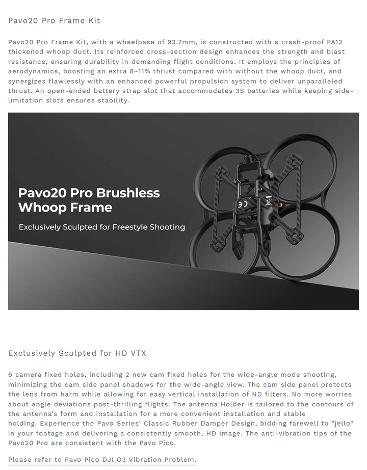 BETAFPV Pavo20 PRO Freestyle Brushless Whoop Quadcopter 2.2'' DJI O3 Cinewhoop NEWEST 2024 ELRS TBS for Caddx Vista RunCam Link