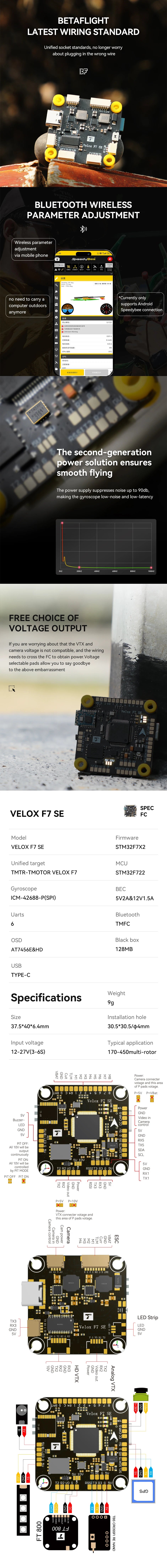 T-MOTOR F7 Stack-Velox CINE F7 FC+V50A SE 4-in-1 ESC MCU: STM32F722