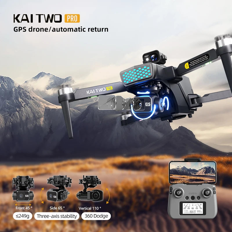 KAI2 Drone 3-Axis PTZ 4K HD Dual Camera GPS 5G WIFI RC FPV Dron Laser 360° Obstacle Avoidance Brushless Motor Quadcopter