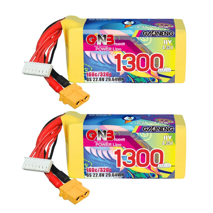 GNB 2S/3S/4S/6S/8S 160C LiPo Battery 2-Pack - 650/880/1100/1300/1400/1530/1630mAh XT60 FPV Racing Drone
