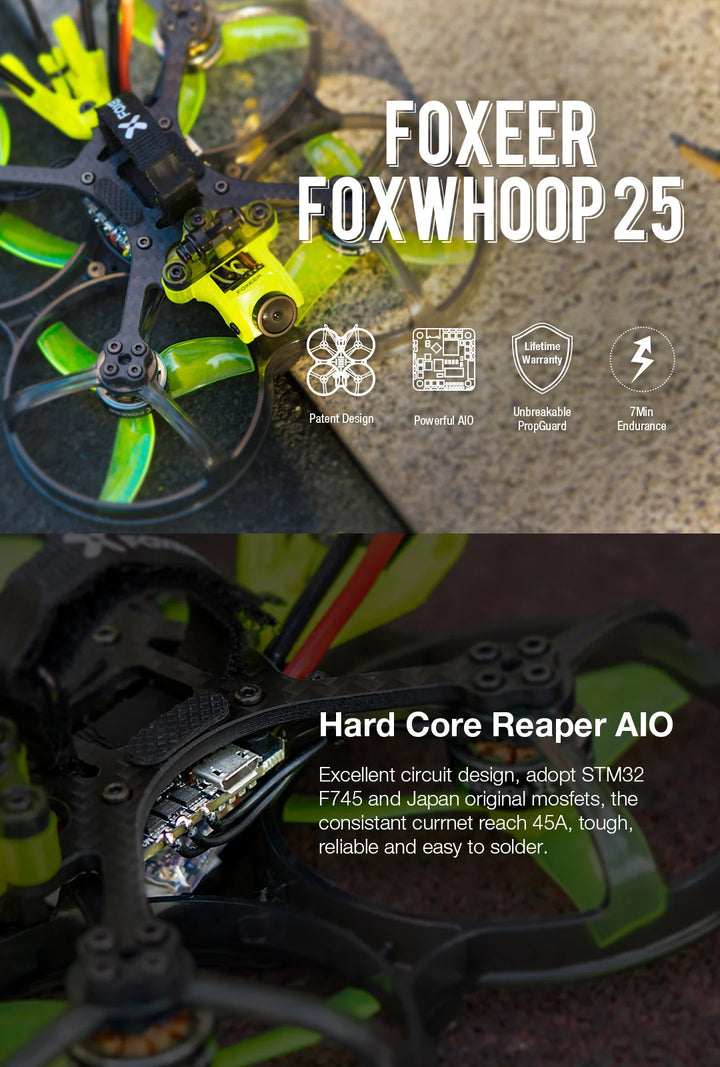 Foxeer Foxwhoop 25 Unbreakable Drone 45A Reaper AIO V2 Toothless VISTA/Apollo/Digisight/FRSKY/Crossfire/ELRS/XM+ FPV Tinywhoop