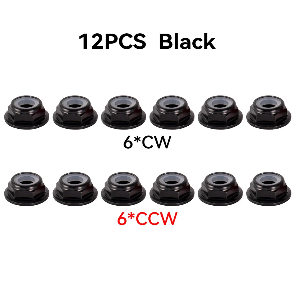 12pcs M5 Motor Screw Nuts Aluminum Alloy CW CCW Flange Nylon Insert Self-Locking Lock Nuts for RC FPV Racing Drone