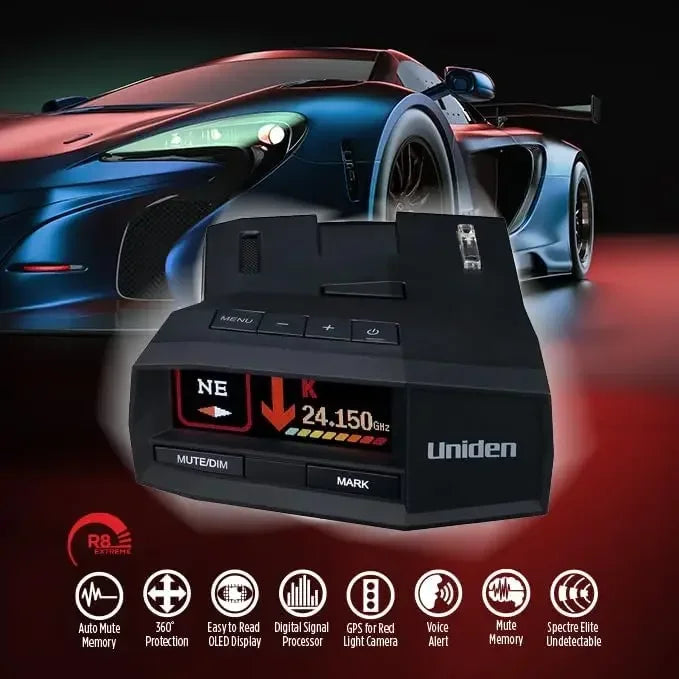 R8 Extreme Long-Range Radar/Laser Detector, Dual-Antennas Front & Rear Detection , Built-in GPS W/Real-Time Alerts,USA