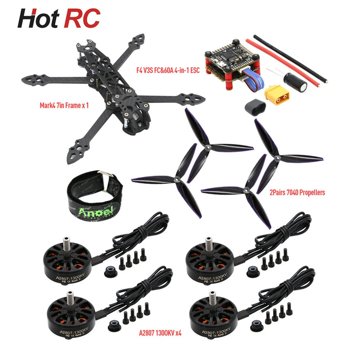 Mark4 Mark 4 7inch 295mm FPV Frame& F4 V3S PLUS Stack BLS 60A ESC &A2807 1300KV Brushless Motor& 7040 propeller Rc Drone Kit