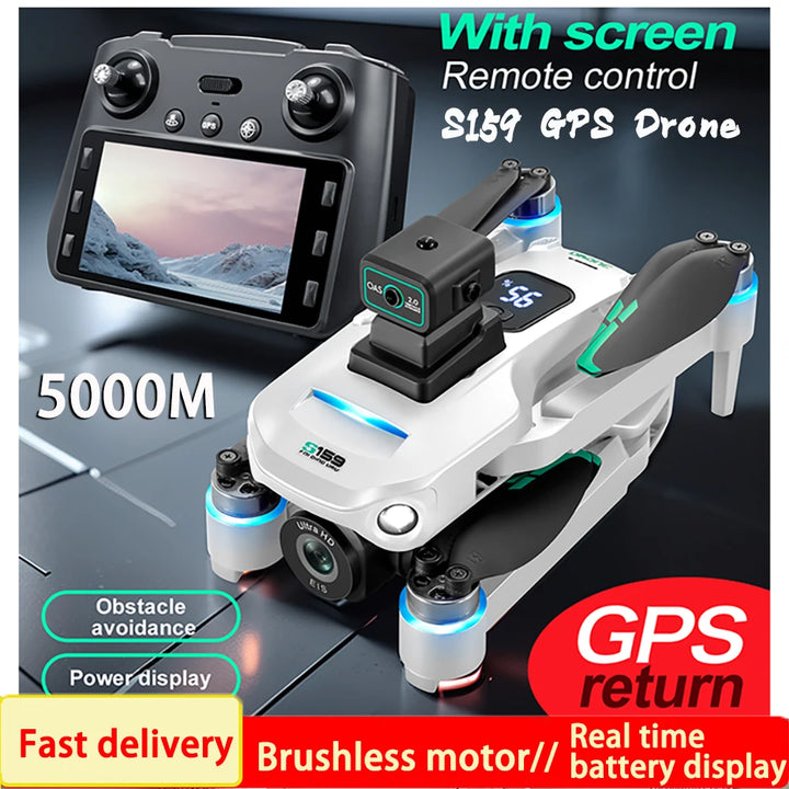 2024 New S159 Drone Screen Send Memory Card 5G Image Transfer GPS 8K HD Camera Obstacle Avoidance Brushless Aerial FPV Dron 5KM