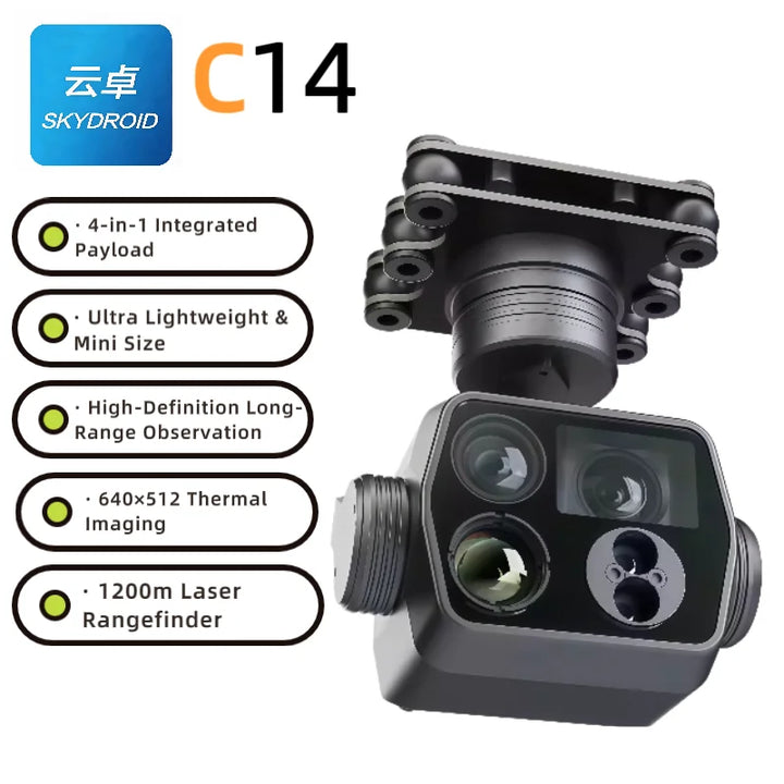 SKYDROID C14 4-in-1 Industrial Drone Gimbal — 2K 100x Zoom, 640×512 Thermal, 1200m Rangefinder, 3-Axis, 199g