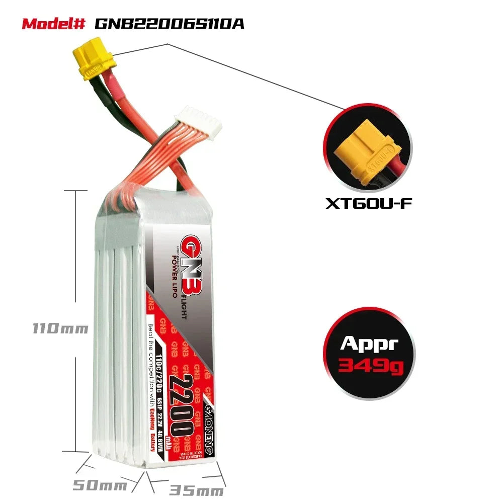Gaoneng GNB 2200mAh 110C/220C LiPo Battery XT60 — 2S / 3S / 4S / 6S FPV Drone