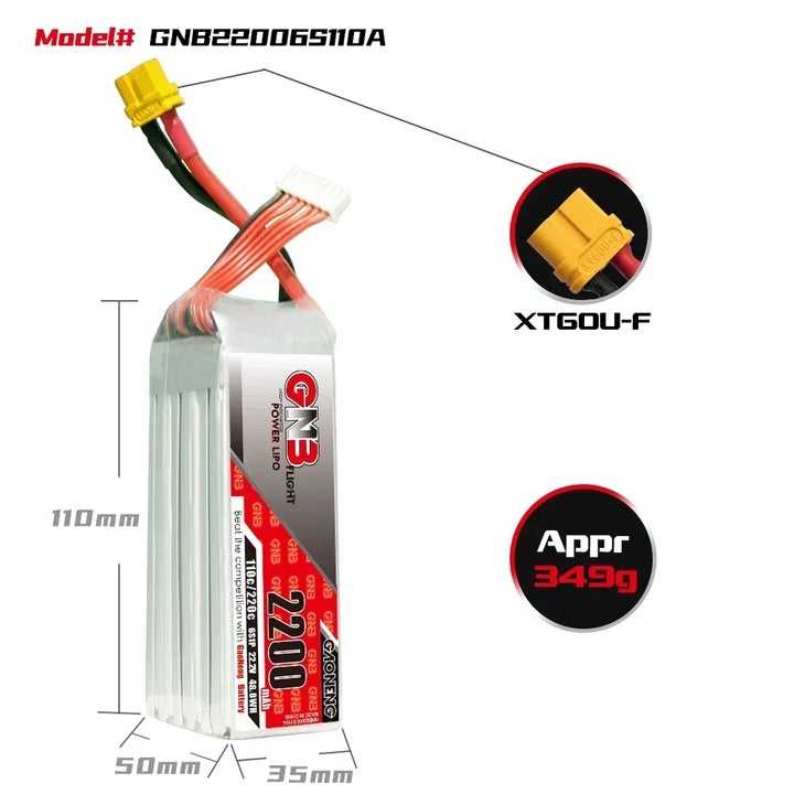 Gaoneng GNB 2200mAh 110C/220C LiPo Battery XT60 — 2S / 3S / 4S / 6S FPV Drone