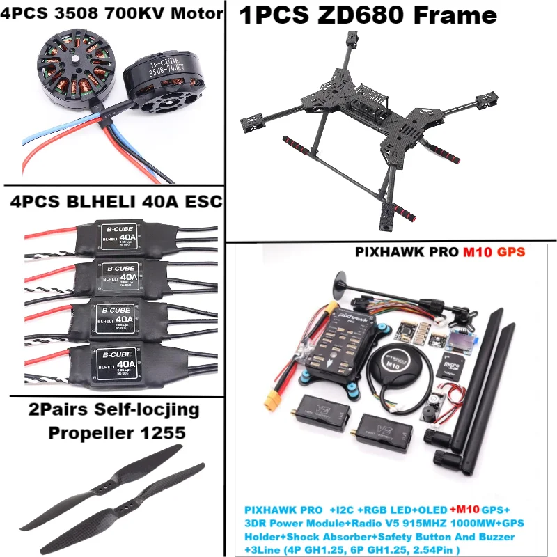 New ZD680 PRO M8N/M9N/M10 Full Carbon Fiber Hexa-Rotor Foldable Arm Hexacopter Frame Kit PIXHAWK with Unflodable Landing Gear