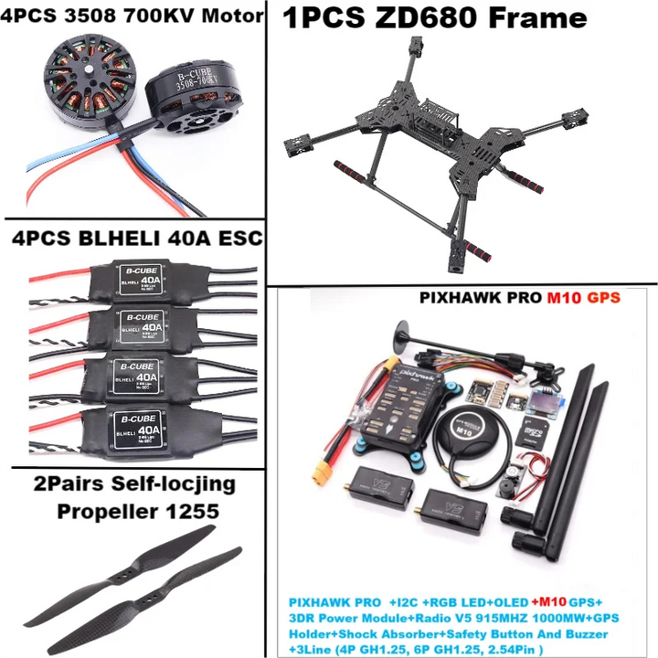 New ZD680 PRO M8N/M9N/M10 Full Carbon Fiber Hexa-Rotor Foldable Arm Hexacopter Frame Kit PIXHAWK with Unflodable Landing Gear