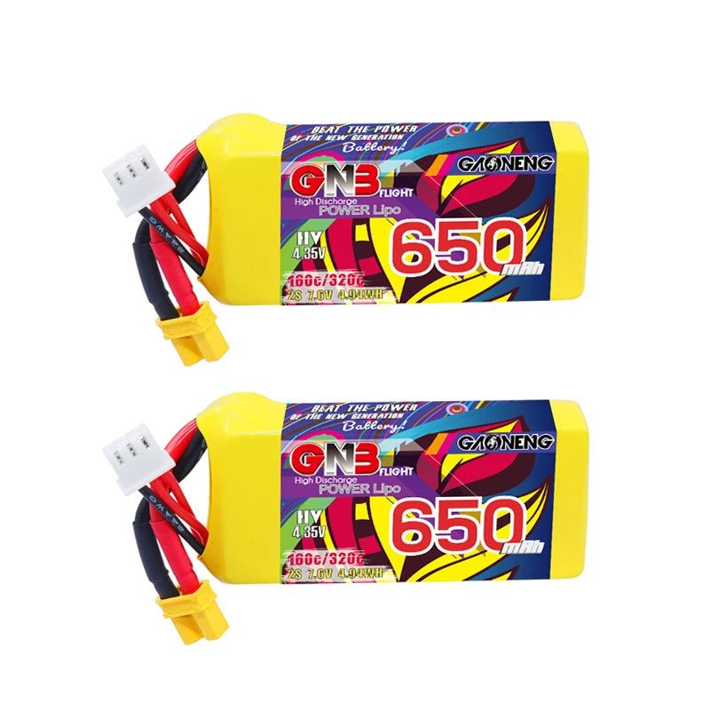 GNB 2S/3S/4S/6S/8S 160C LiPo Battery 2-Pack - 650/880/1100/1300/1400/1530/1630mAh XT60 FPV Racing Drone