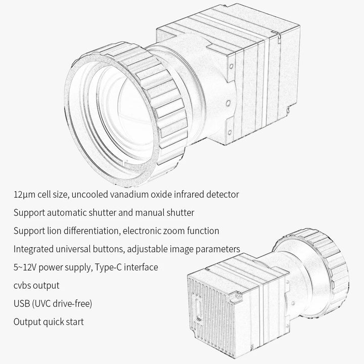 384x288 VOx Uncooled LWIR Thermal Camera,Industry Infrared Thermal Imager,CVBS Output,For UAV, Security & Outdoor Monitoring