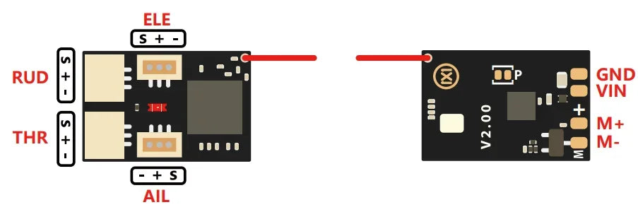 FlySky MA-RX42-A2 Micro Receiver - 2.4G AFHDS 2A 8CH PPM/PWM Built-in 5A Brushed ESC RC Airplane
