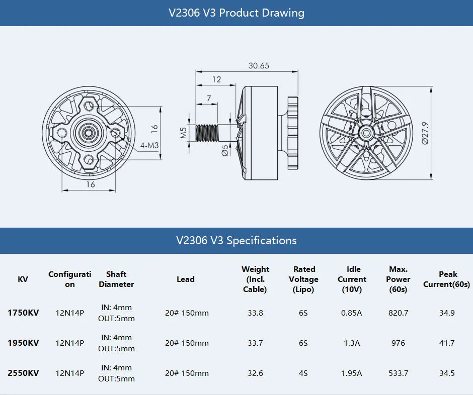 T-Motor Velox V2207 /V2306 V3 1750KV 1950KV 5-6S / 2550KV 4S Brushless Motor For FPV Racing Drone Quadcopter Freestyle RC Parts