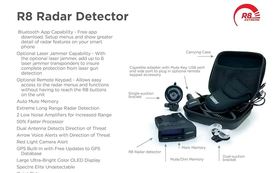 R8 Extreme Long-Range Radar/Laser Detector, Dual-Antennas Front & Rear Detection , Built-in GPS W/Real-Time Alerts,HOT