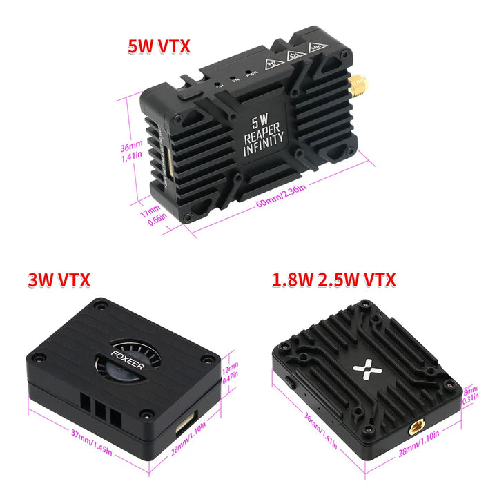 Foxeer Reaper Extreme V2 5.8GHz VTX — 2.5W / 3W / 5W / 10W, 72–80CH, Built-in Mic & Fan, Tramp, 20×20mm, for FPV Long Range Drones