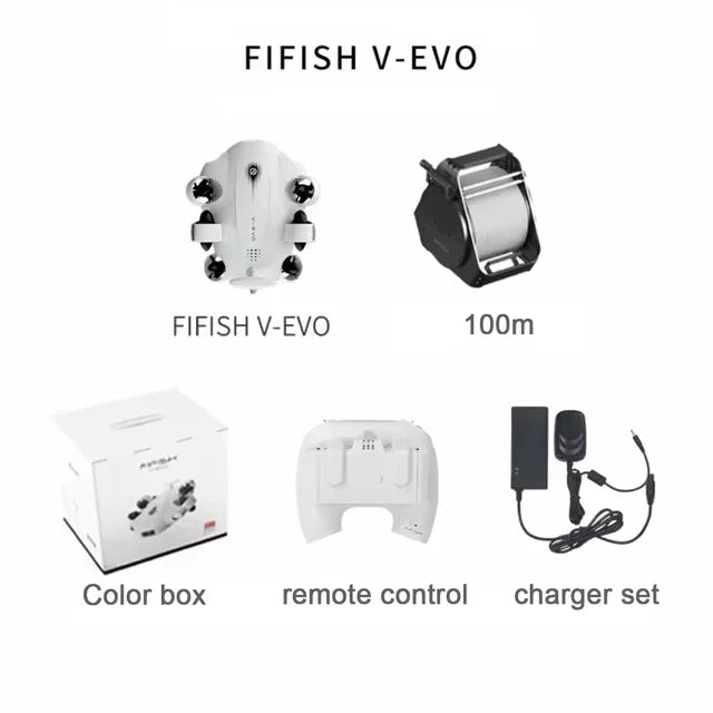 QYSEA FIFISH V-EVO Underwater ROV — 4K/60fps, 166° FOV, 360° Omnidirectional, AI Vision Lock, 5000 Lumen LEDs, 100m Cable